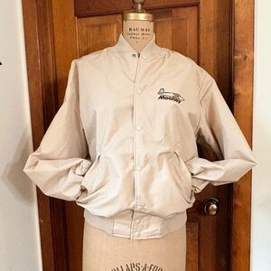 Vintage Mooney Aircraft Jacket Palm Beach Sports Tan Bomber Pilot Aviation Med.